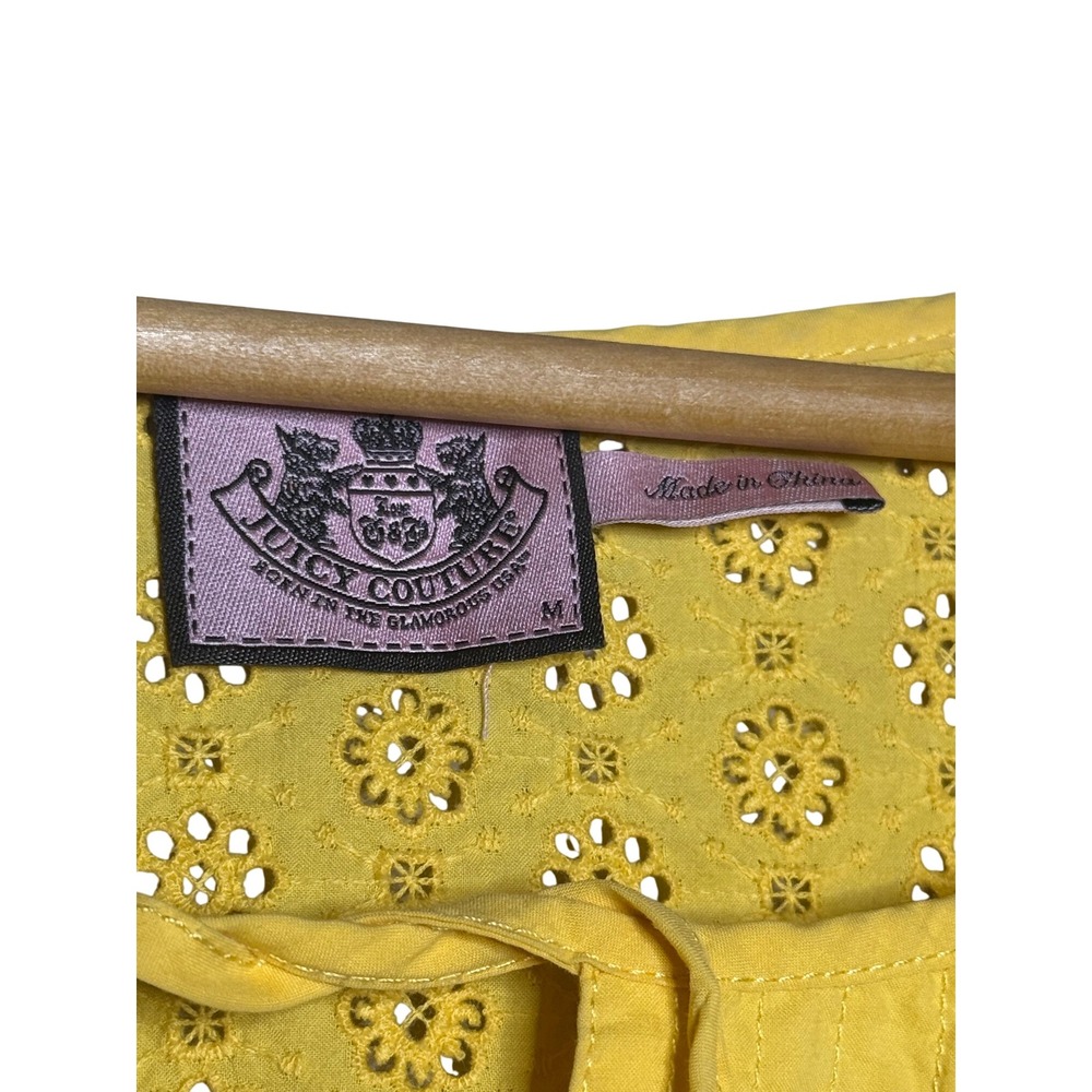 Y2K Juicy Couture Yellow Eyelet Boho Mini Dress Cottagecore Medium - Picture 5 of 9